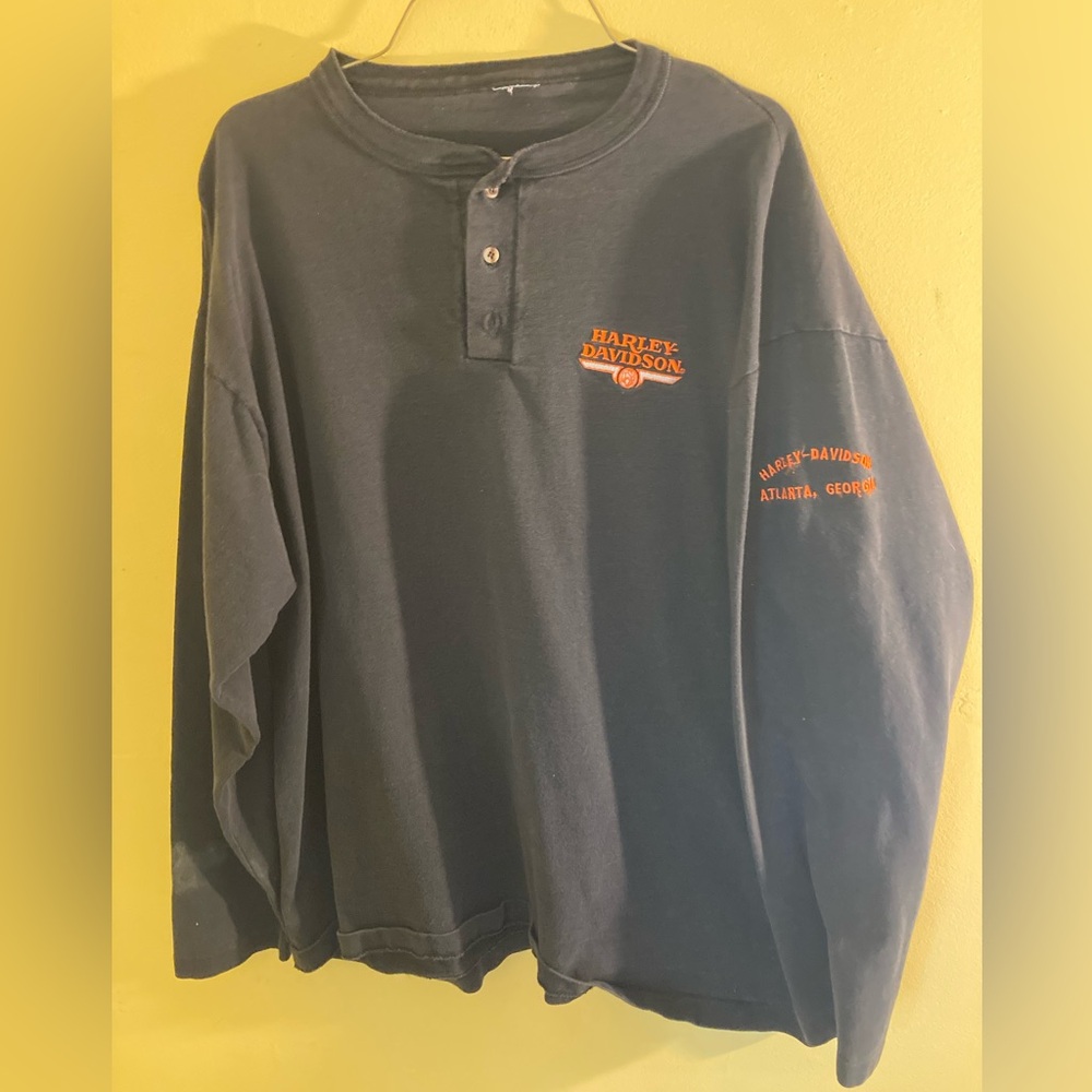 Vintage Harley-Davidson Black Long Sleeve Men's Henley Shirt XL